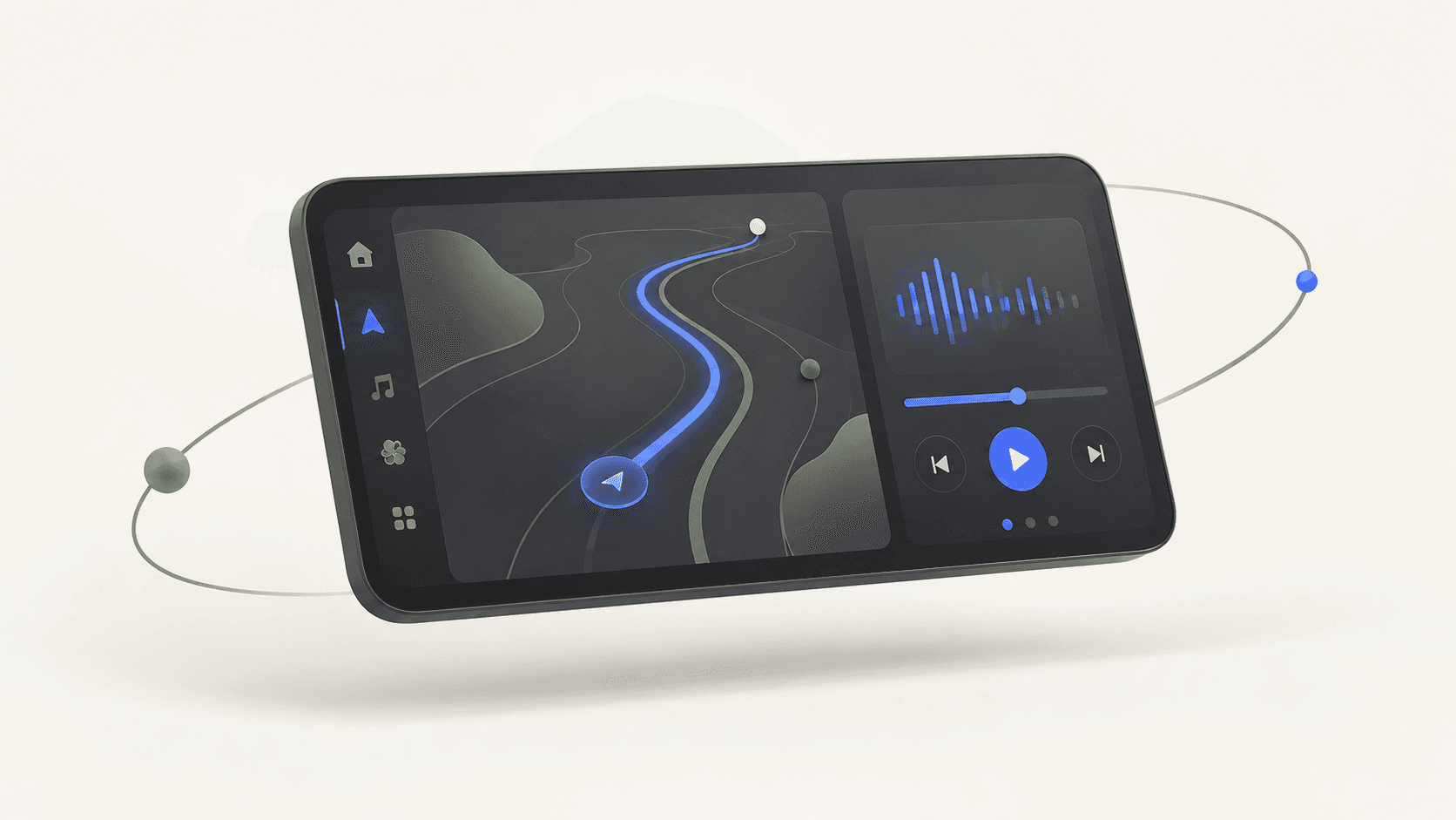 An illustrative vehicle display. My contribution was Spotify Connect.